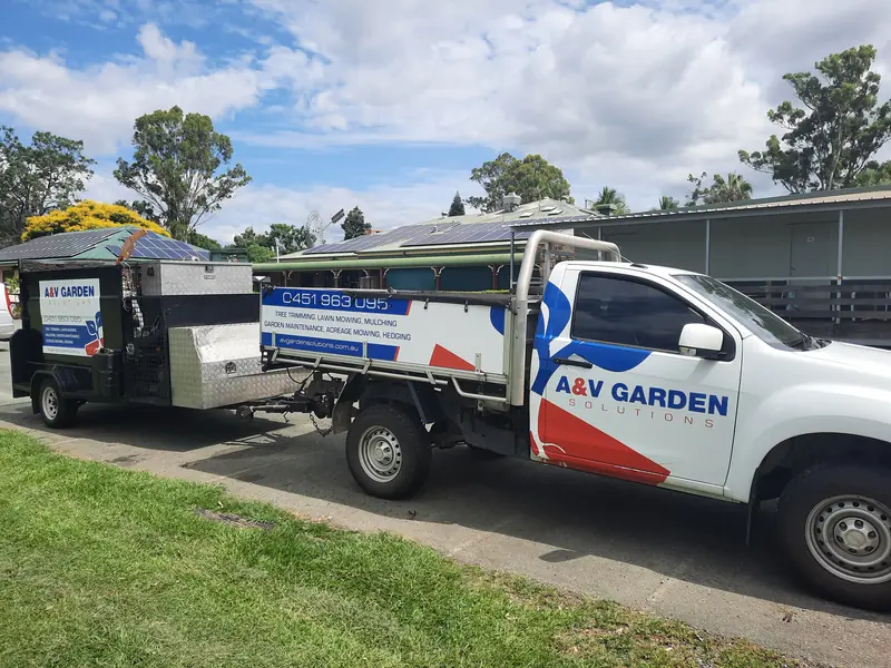 A&V ute and trailer ready to take green waste away